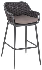 BAR STOOL ALUMINUM FRAME DARK GREY-ROPE BROWN 50x50x103Hcm.