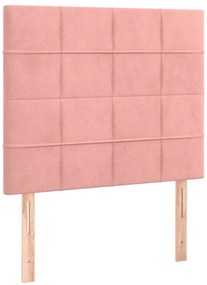 vidaXL Κρεβάτι Boxspring με Στρώμα &amp; LED Ροζ 90x200 εκ. Βελούδινο