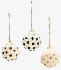 Χριστουγεννιάτικες Διακοσμητικές Μπάλες - Off White Πουά Ανακυκλωμένο Χαρτί Βαμβακιού Σετ Των 3 Ø6 cm MADAM STOLTZ