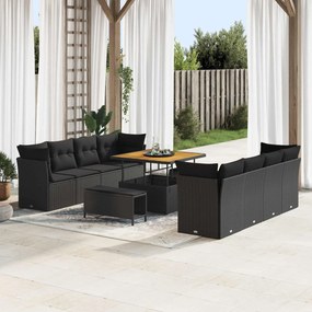 vidaXL Σετ Καναπέ Κήπου 11 pcs Μαύρο συνθετικό ρατάν