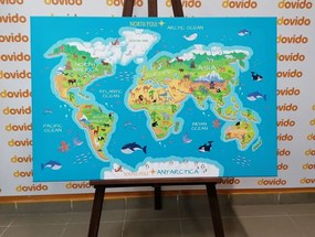 Εικόνα στο φελλό γεωγραφικός χάρτης του κόσμου για παιδιά - 120x80  peg