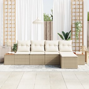 vidaXL Σέτ 5 Τεμαχίων Καναπέ Κήπου με Μαξιλάρια σε Μπεζ Πολυ Ρατάν Ακακία