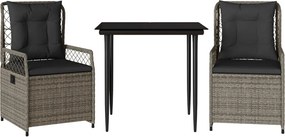 vidaXL Σετ Τραπεζαρίας Κήπου 3 τεμ. Γκρι Συνθ. Ρατάν με Μαξιλάρια