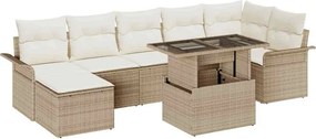 vidaXL Σετ Καναπέ Κήπου με μαξιλάρι 8 pcs Μπεζ Πολυ ράταν