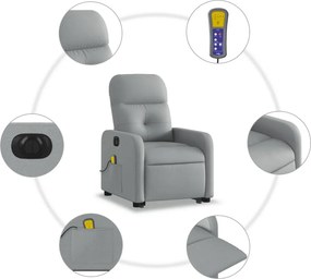 vidaXL Πολυθρόνα Μασάζ Ηλεκ. Ανακλινόμενη Ανύψωση Αν. Γκρι Υφασμάτινη