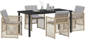 vidaXL Σέτ φαγητού για κήπο 5 pcs Μπεζ συνθετικό ρατάν
