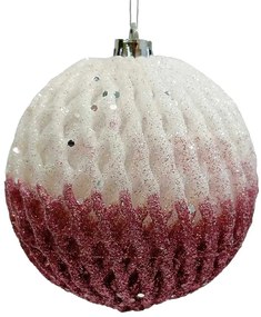 Ροζ Άσπρο Χριστουγεννιάτικη Μπάλα 8cm 237554
