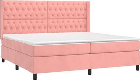 vidaXL Κρεβάτι Boxspring με Στρώμα Ροζ 200x200 εκ. Βελούδινο