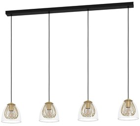 Φωτιστικό Οροφής Jazminia 390038 135x19,5x150cm 4xE27 40W Black-Brass Steel,Glass