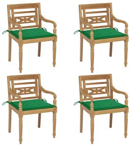 Καρέκλες Batavia 4 τεμ. από Μασίφ Ξύλο Teak με Μαξιλάρια - Πράσινο