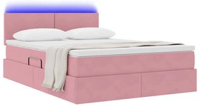 vidaXL Κρεβάτι με αποθηκευτικό χώρο και LED Ροζ 140 x 190 cm Βελούδο