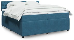 vidaXL Κρεβάτι Boxspring με Στρώμα Μπλε 200x200 εκ. Βελούδινο