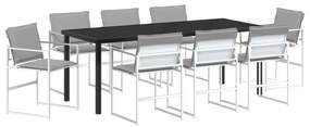vidaXL Σετ Τραπεζαρίας Κήπου 9 Τεμαχίων με Μαξιλάρια Λευκό Τεξτιλίνη και Χάλυβα