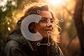 Intra Συλλεκτικό Ξύλινο Παζλ Plywood 4mm - Όμορφο ηλιοβασίλεμα στο δάσος με μια νεαρή γυναίκα Σε Ξύλινο Κουτί - Διαστάσεις: 10x10 cm – 25 κομμάτια