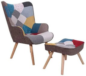 Πολυθρόνα Με Σκαμπώ Maron ΕΜ143,4W Patchwork Wood, Fabric