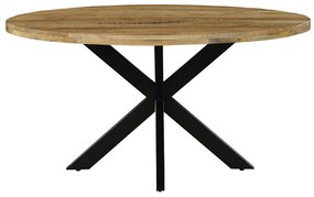Intrahome Τραπέζι Royalty Intrahome μασίφ ξύλο mango 4εκ καρυδί-πόδι μαύρο Φ150x77εκ | SKU: INTRAPA-351111113
