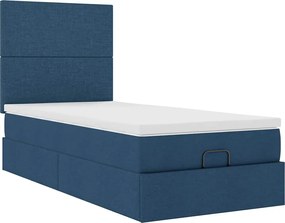 vidaXL Οθωμανικό κρεβάτι με στρώμα &amp; LEDs Μπλε 90x200 cm Ύφασμα