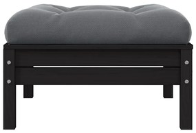 vidaXL Υποπόδιο Κήπου Μαύρο από Μασίφ Ξύλο Πεύκου με Ανθρακί Μαξιλάρι