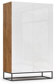 Ντουλάπα Elyria A105, Γυαλιστερό λευκό, Artisan βελανιδιά, 200x120x60cm, 122 kg, Πόρτες ντουλάπας: Με μεντεσέδες | Epipla1.gr