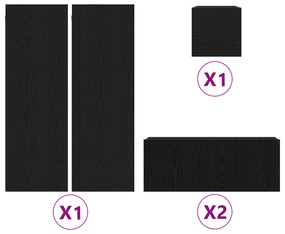 vidaXL Σετ Επιτοίχιας Ντουλάπας Τηλεόρασης 5 Τεμαχίων σε Μαύρη Δρυ