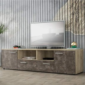 Έπιπλο τηλεόρασης μελαμίνης Lennox Megapap χρώμα γκρι oak - dark atelier 180x41x45εκ. - Μελαμίνη - GP035-0003,1
