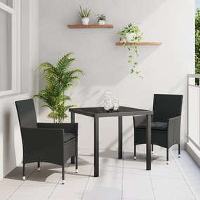 vidaXL Σετ Κηπουρικής 3 Τεμαχίων με Μαξιλάρια Μαύρο Πολυ Ρατάν