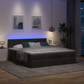 vidaXL Οθωμανικό κρεβάτι με στρώμα &amp; LEDs Μαύρο ύφασμα 160x200cm