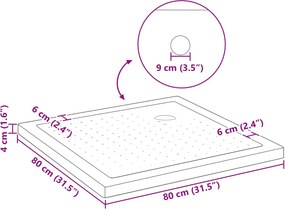 vidaXL Δίσκος Βάσης Ντους με Τρύπες 80 x 80 x 4 cm ABS Μαύρο