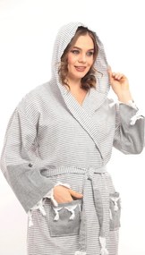 Stewehome διάλεξε unisex μπουρνούζι με κουκούλα γκρι ριγέ 100% βαμβακερό (L/XL)