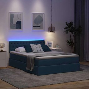 vidaXL LED Κρεβάτι αποθήκευσης με στρώμα Μπλε 140 x 200 cm Ύφασμα