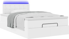 vidaXL Ottoman Κρεβάτι με στρώματα &amp; LED Καθαρό Λευκό Faux Leather