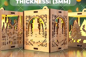 Σετ των 3 Intra απο ξύλο plywood 3mm-4mm πάχος Χριστουγεννιάτικο λαμπερό κερί Δίασταση 15x15 cm INTRAFABR-107111810