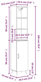 Μπουφές Sonoma δρυς 34,5 x 34 x 180 εκ. από Επεξεργασμένο Ξύλο - Καφέ