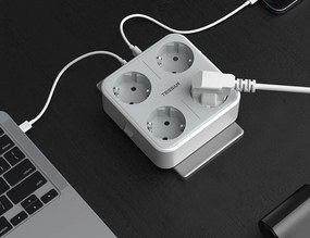 Επιτοίχιο Πολύπριζο Tessan TS-302-DE-C με διακόπτη On/Off - 4x Schuko, 2x USB-A, 1x USB-C - Λευκό