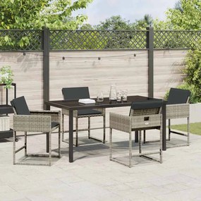 vidaXL Σέτ φαγητού για κήπο με μαξιλάρι 5 pcs Ανοιχτό γκρι Πολυ ράταν