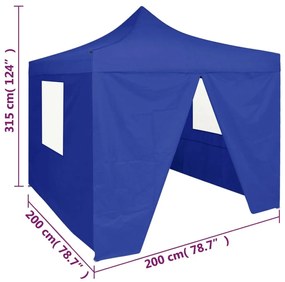 Κιόσκι Πτυσσόμενο με 4 Πλευρικά Τοιχώματα Μπλε 2x2 μ. Ατσάλινο - Μπλε