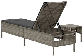 vidaXL Ξαπλώστρα Τραπέζι και Μαξιλάρια Γκρι από Συνθετικό Ρατάν