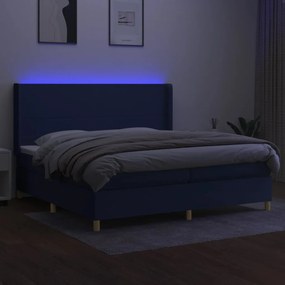 vidaXL Κρεβάτι Boxspring με Στρώμα &amp; LED Μπλε 200x200 εκ. Υφασμάτινο