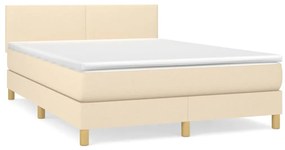 vidaXL Κρεβάτι Boxspring με Στρώμα Κρεμ 140x200 εκ. Υφασμάτινο