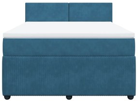 Κρεβάτι Boxspring με Στρώμα Μπλε 140x190 εκ. Βελούδινο - Μπλε