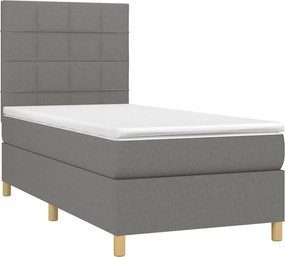 vidaXL Κρεβάτι Boxspring με Στρώμα &amp; LED Σκ.Γκρι 80x200 εκ. Υφασμάτινο