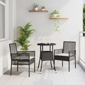 vidaXL 3 κομμάτια σετ κήπου από μαύρο πολυ rattan