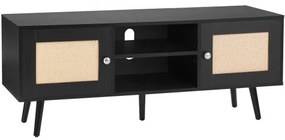 VEVOR Rattan TV Stand, Boho TV Cabinet for 55 inch TV, Mid Century Modern TV Stand, Rattan TV Console with Adjustable Shelfs for  Living Room, Media Room, Black