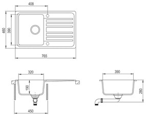 Νεροχύτης Αναστρέψιμος με Μονή Γούρνα &amp; Στραγγιστήρι Γκρι Γρανιτένιος
