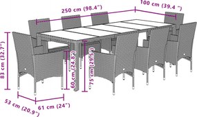 vidaXL Σετ Τραπεζαρίας Κήπου 9 τεμ. Μπεζ Συνθ.Ρατάν/Γυαλί με Μαξιλάρια