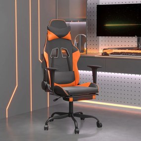 Καρέκλα Gaming Μασάζ Υποπόδιο Μαύρο Πορτοκαλί Συνθετικό Δέρμα