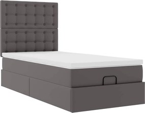 VidaXL Οθωμανικό κρεβάτι με στρώμα & LEDs Grey 90x190cm Faux Leather