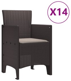 vidaXL Σετ Τραπεζαρίας Κήπου 15 Τεμαχίων με Μαξιλάρια Καφέ Πολυ Ρατάν