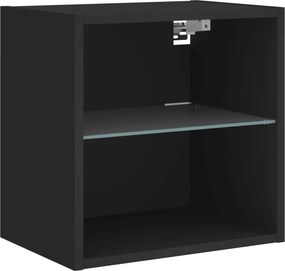 vidaXL Κομοδίνο Επιτοίχιο με Φώτα LED Μαύρο