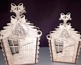 Σετ των 2 Intra απο ξύλο plywood 3mm-4mm πάχος – ξύλο Χριστουγέννων Candy House 30x30 cm INTRAVECTRY-MY555201